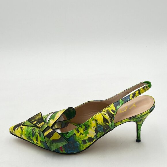 YDN Green Painting High Heel Pumps Bow Pointed Toe Slingback Slip on Sandal - Picture 2 of 8